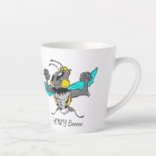 Cute Bumble Bee Cartoon Cust.Text White Latte Mug