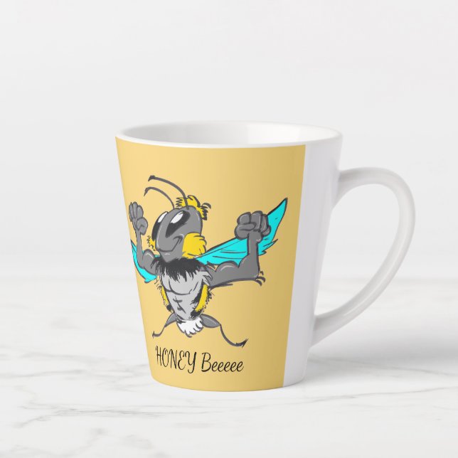 Cute Bumble Bee Cartoon Cust.Text Yellow Latte Mug (Right)