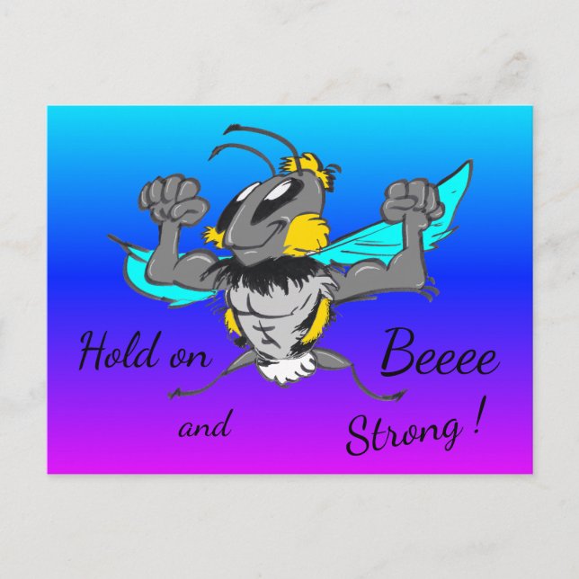 Cute Bumble Bee Cust. Text 'Hold on' Postcard (Front)