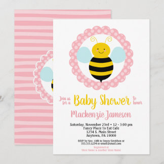 Cute Bumble Bee Girls Baby Shower Invitation