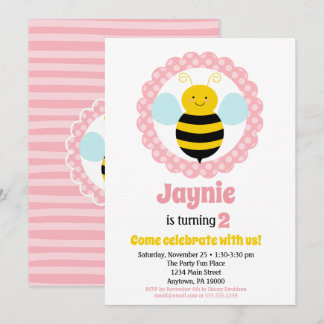 Cute Bumble Bee Girls Birthday Invitation