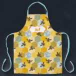 Cute Bumble Bee Honeycomb Pattern | Monogram Apron<br><div class="desc">Design features an allover pattern of bumblebees and honeycombs in cheerful colours, with your name or choice of personalisation. Trendy monogrammed design. Classy and fashionable this apron makes the perfect fashion accessory. Add your custom wording to this design by using the "Edit this design template" boxes on the right hand...</div>