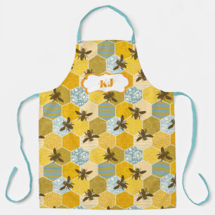 Cute Bumble Bee Honeycomb Pattern   Monogram Apron