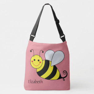 Cute Bumble Bee in Pink Personalised Crossbody Bag
