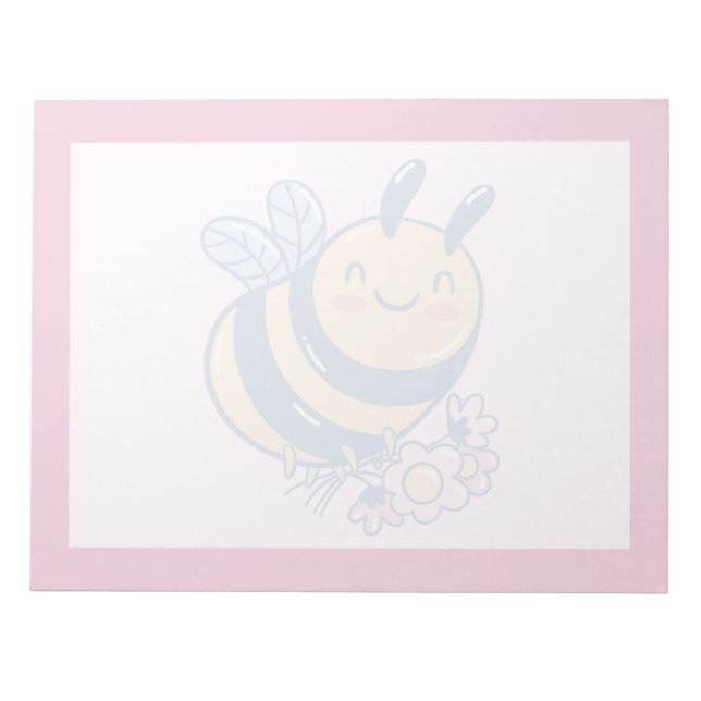 Cute Bumble Bee & Little Flowers Design Notepad (Front)