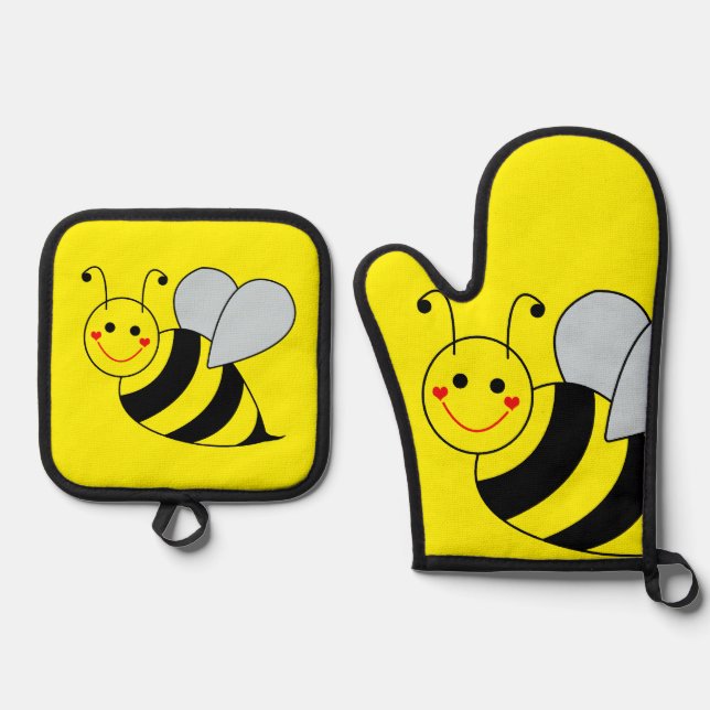 Cute Bumble Bee Oven Mitt & Pot Holder Set (Front)