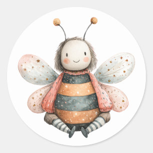 Cute Bumble Bee Pastel Watercolor Illustration Classic Round Sticker