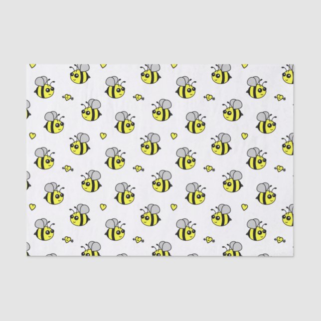 Cute Bumble Bee Pattern White Tissue Paper (Front)