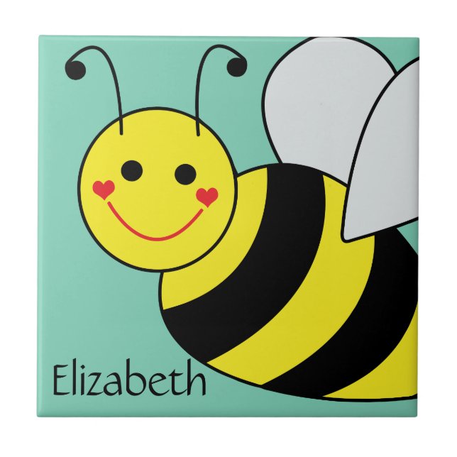 Cute Bumble Bee Personalised Ceramic Tile (Front)