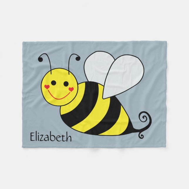 Cute Bumble Bee Personalised Fleece Blanket (Front (Horizontal))