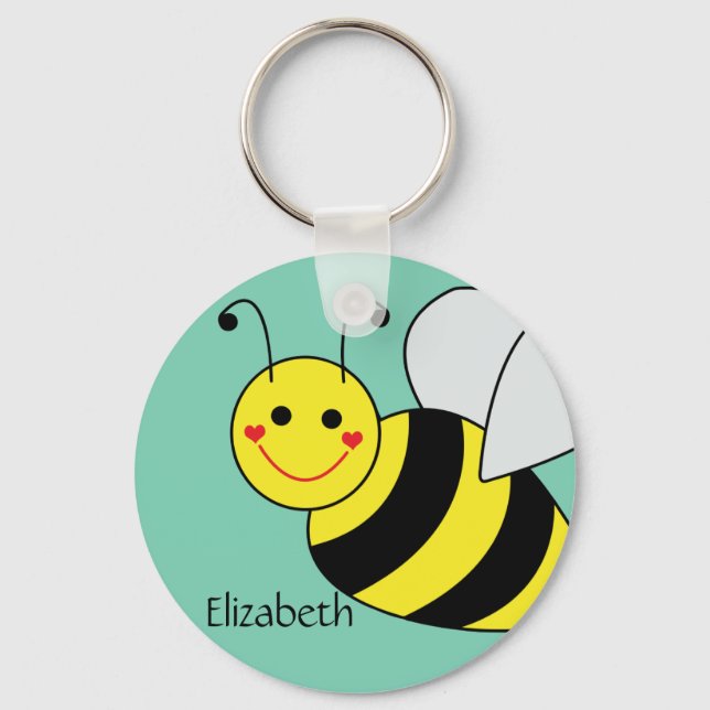 Cute Bumble Bee Personalised Key Ring (Front)