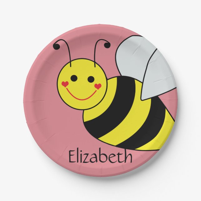 Cute Bumble Bee Personalised Paper Plate (Front)