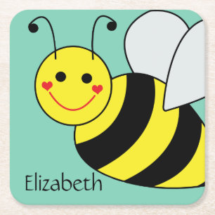 Cute Bumble Bee Personalised Square Paper Coaster