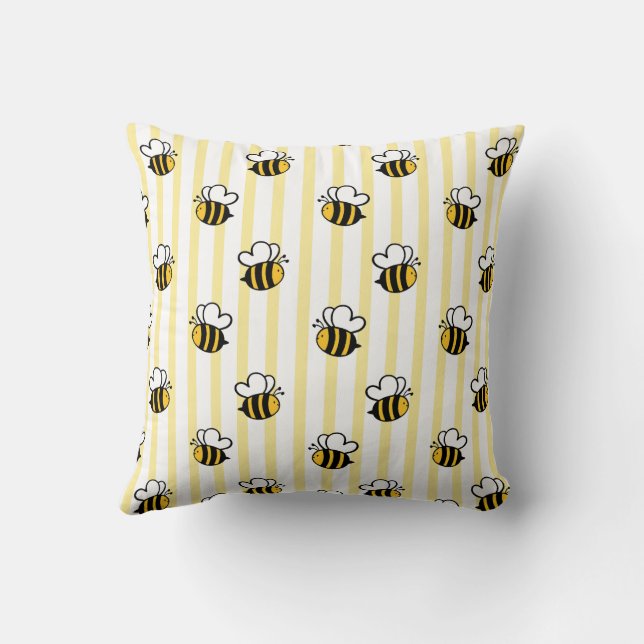 Cute Bumble Bee Seamless Pattern Cushion (Back)