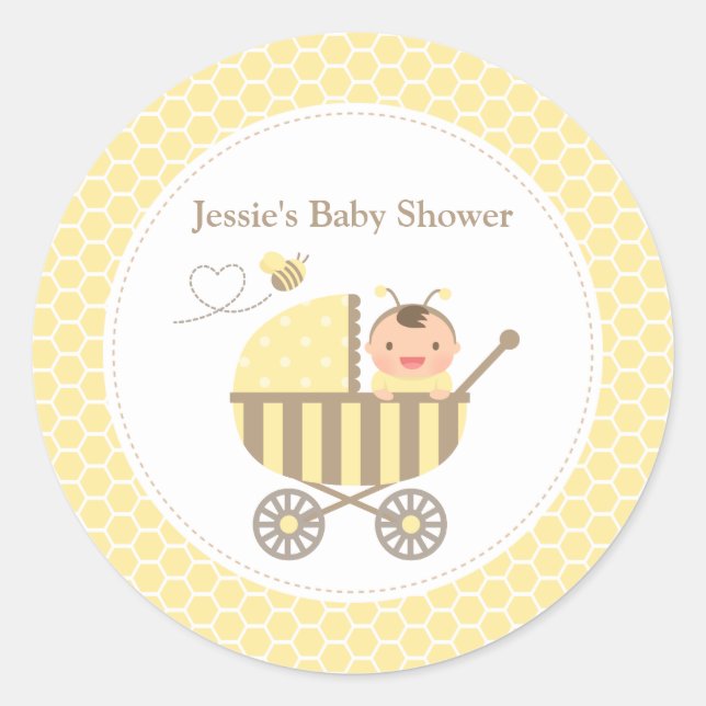 Cute Bumble Bee Stroller Baby Shower Labels (Front)