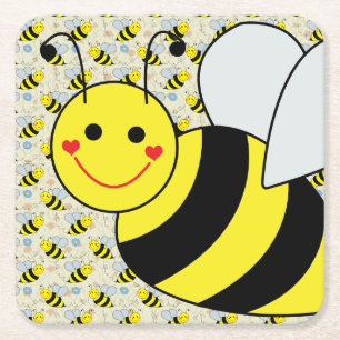 Cute Bumble Bee with Pattern Square Paper Coaster