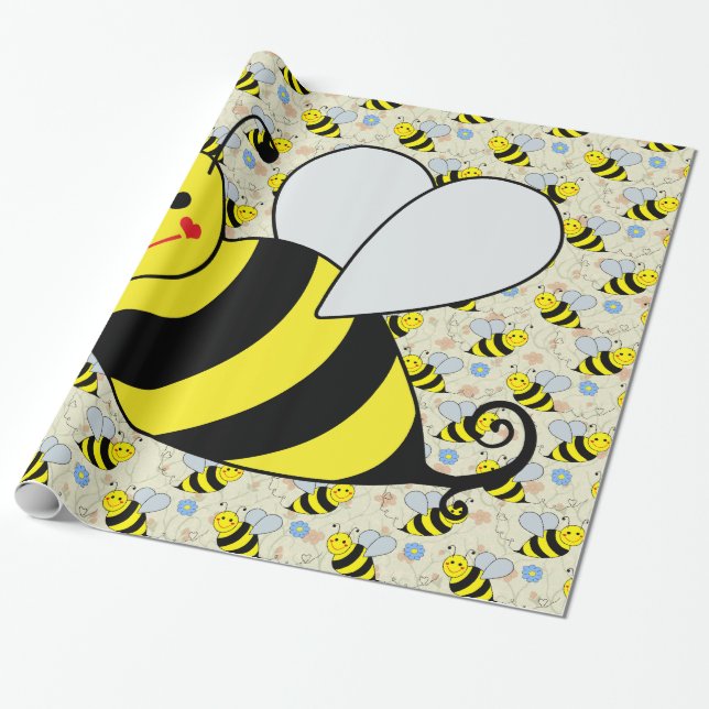 Cute Bumble Bee with Pattern Wrapping Paper (Unrolled)