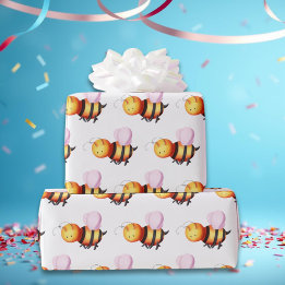 Cute Bumble Bee with Pink Wings Patterned Wrapping Wrapping Paper