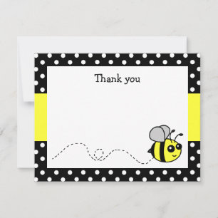 Cute Bumble Bee Yellow Flat Thank You Note Cards