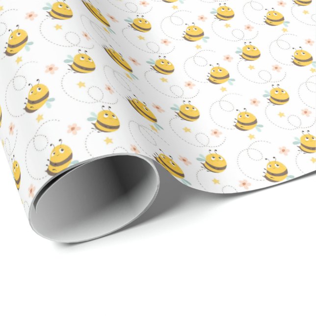 Cute Bumble Bees and flowers Wrapping Paper (Roll Corner)