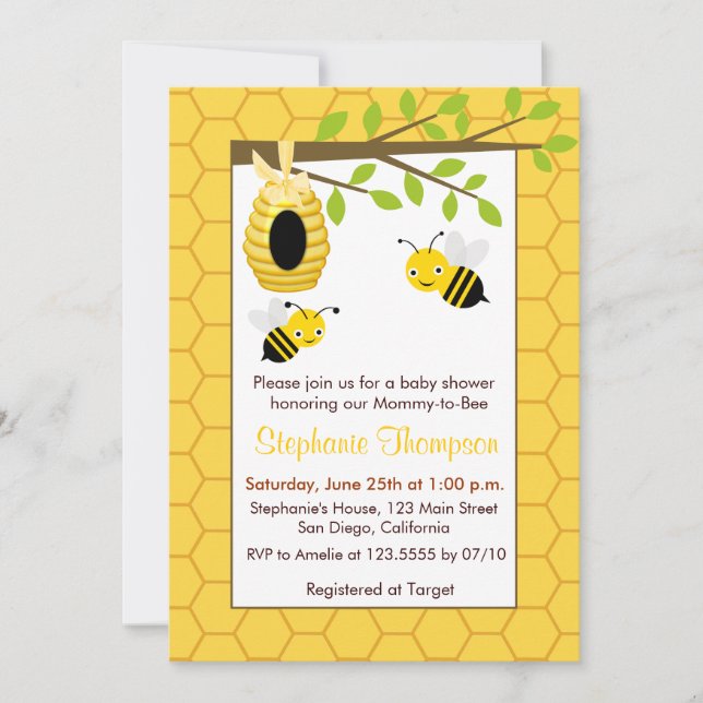 Cute Bumble Bees Baby Shower Invitations (Front)
