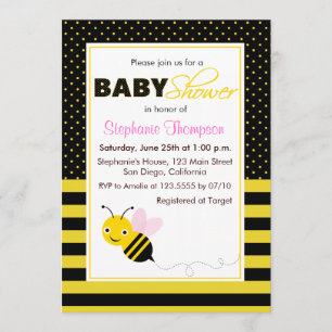 Cute Bumble Bees Girl Baby Shower Invitation