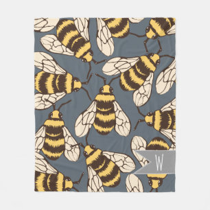 Cute Bumble Bees Illustration - Personalised Fleece Blanket