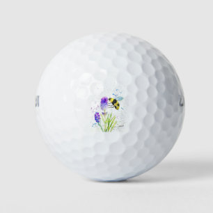 Cute bumblebee and flowers watercolor golf balls