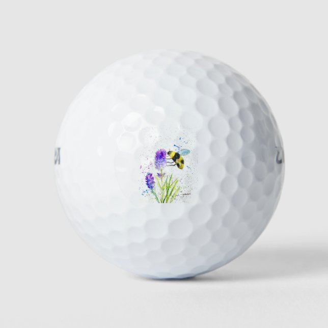 Cute bumblebee and flowers watercolor golf balls (Front)