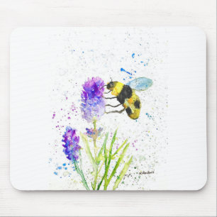 Cute bumblebee and flowers watercolor mouse pad