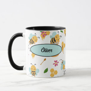 Cute Bumblebee and honey pattern with name  Mug