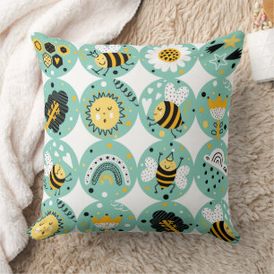 Cute Bumblebee and Rainbow Nursery Cushion
