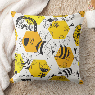Cute Bumblebee and Rainbow Nursery Cushion