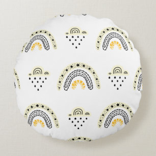 Cute Bumblebee and Rainbow Nursery Round Cushion
