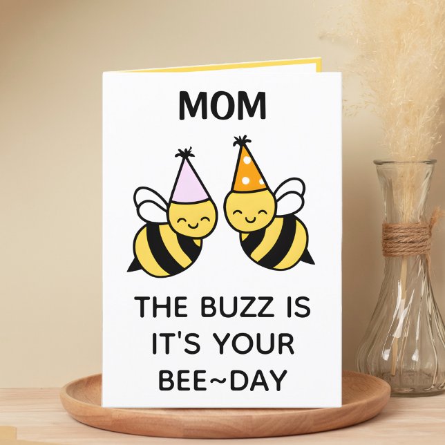 Cute Bumblebee Bee Mum Mother Happy Birthday Thank You Card (cute bee bumblebee birthday card for mom)