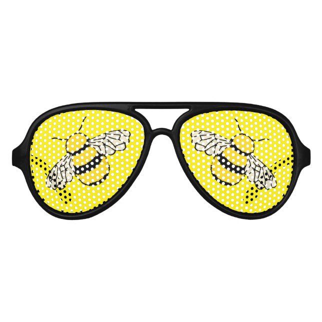 Cute Bumblebee Cartoon Designer Aviator Sunglasses (Front)