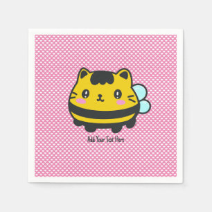 Cute Bumblebee Cat Personalised Text Napkin