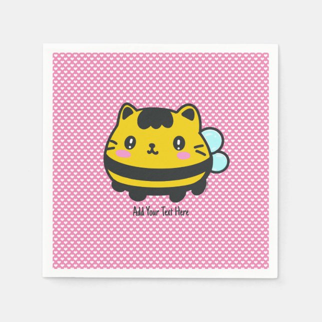 Cute Bumblebee Cat Personalised Text Napkin (Front)