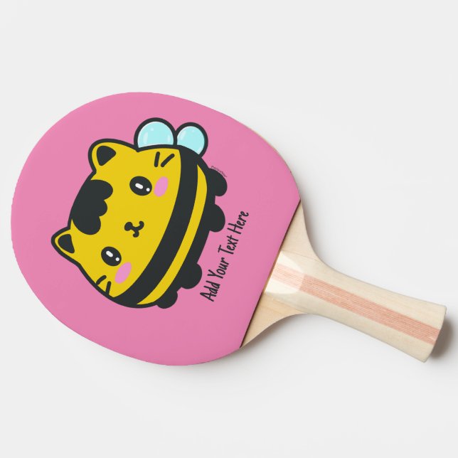 Cute Bumblebee Cat Personalised Text  Ping Pong Paddle (Side)