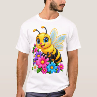 Cute Bumblebee & Colourful Flowers – Adorable Bee T-Shirt