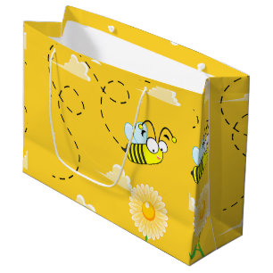 Cute Bumblebee Honey Bee Flying Sunflowers Garden Large Gift Bag