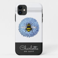 Cute Bumblebee on Blue Flower Add Your Name