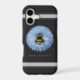 Cute Bumblebee on Blue Flower Nature Black