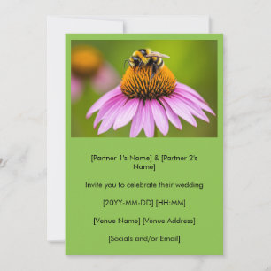 Cute Bumblebee On Purple Coneflower Wedding  Invitation
