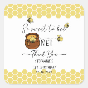 Cute Bumblebee So Sweet To Bee One 1st Birthday Square Sticker