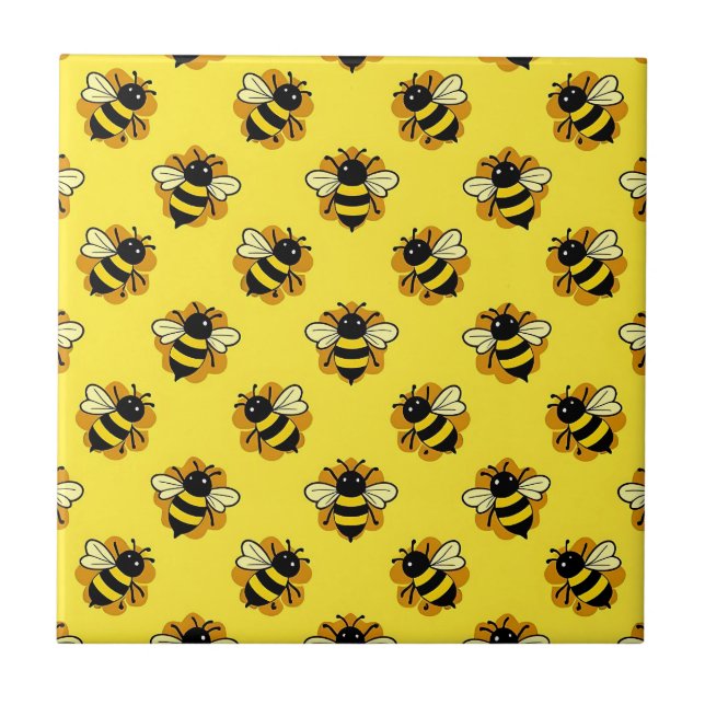 Cute Bumblebee Summer Pattern Ceramic Tile (Front)
