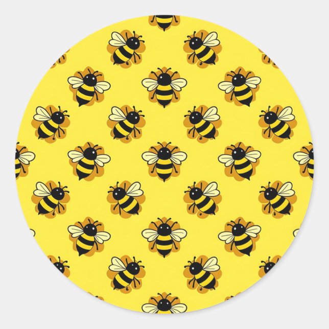 Cute Bumblebee Summer Pattern Classic Round Sticker (Front)