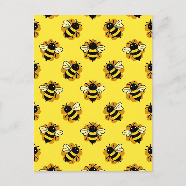 Cute Bumblebee Summer Pattern Postcard (Front)