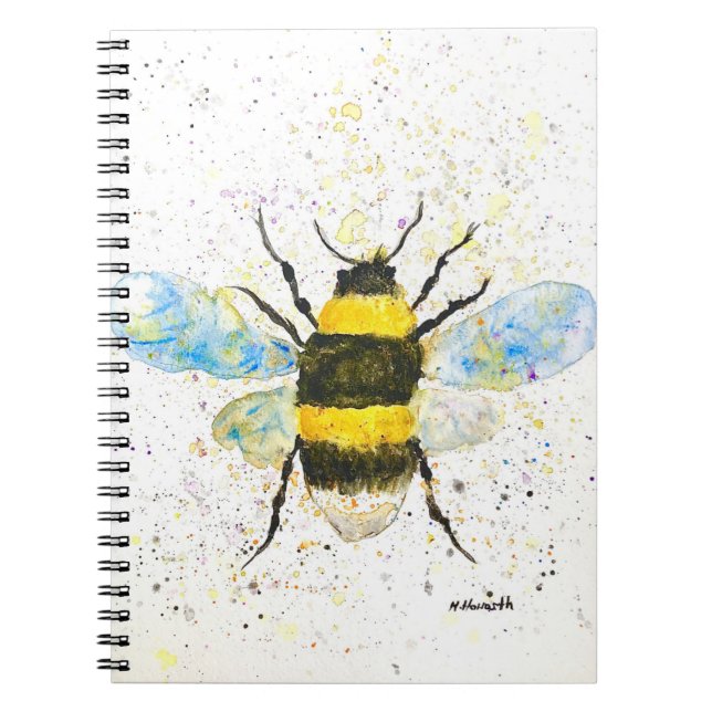 Cute Bumblebee Watercolor chic Notebook (Front)