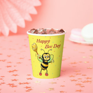 Cute Bumblebee with Heart & Confetti Birthday Paper Cups